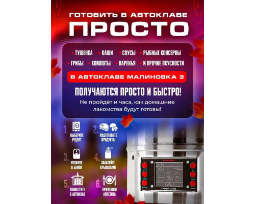 Автоклав Электрический Малиновка 3 Смарт ШЕФ 42л  ТЭН