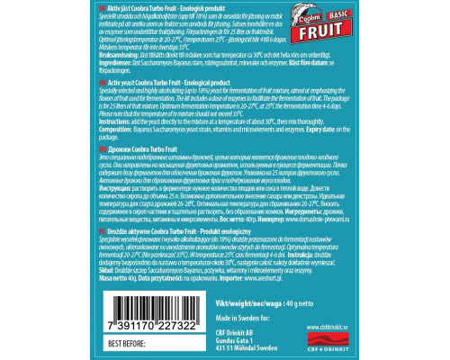 Дрожжи фруктовые Coobra TURBO FRUIT